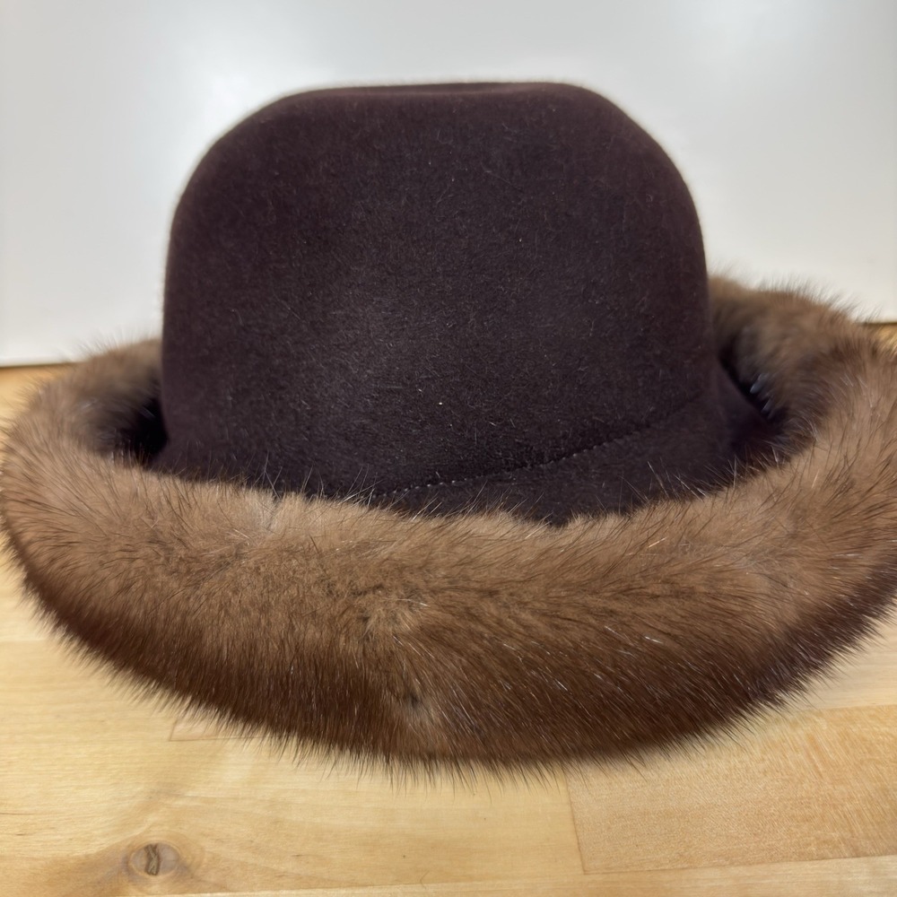 1960s NWT Kates Canada Natural Demi Buff Mink Fur Bowler Derby Hat - Union Made - Picture 6 of 16